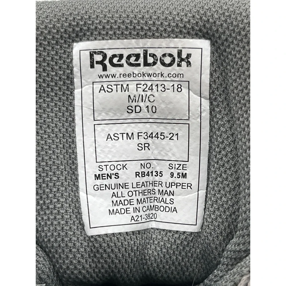 Reebok High Top Sneakers Mens 10 Grey Fair ASTM F2413-18 Work Shoes